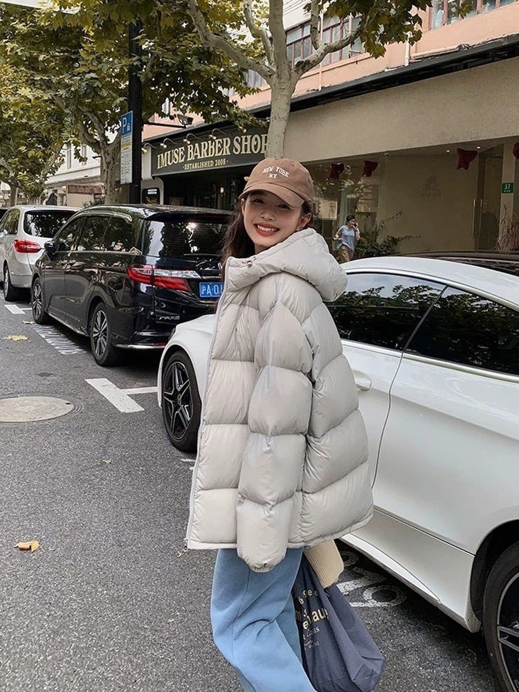 Long Sleeve Hooded Loose Cropped Puffer Jacket for Women - LeeHT