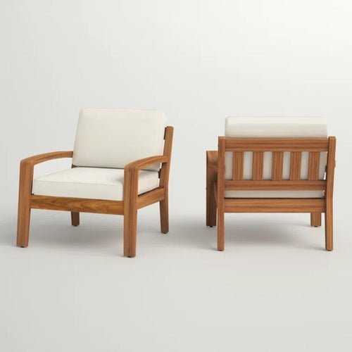 LuneluX_Home - Garden Club Chair Set (2 pcs, Acacia Wood & Beige - LeeHT