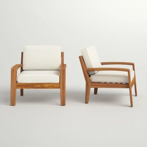 LuneluX_Home - Garden Club Chair Set (2 pcs, Acacia Wood & Beige - LeeHT
