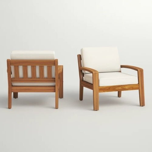 LuneluX_Home - Garden Club Chair Set (2 pcs, Acacia Wood & Beige - LeeHT