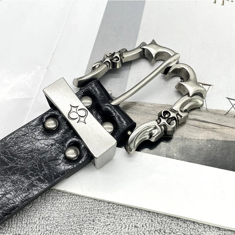 NEW High-end Leather Belt Heavy Metal Rivet Punk Belts For Men Rock Stud Cowboy Belt Gothic Accessories Luxury Brands Waistband - LeeHT