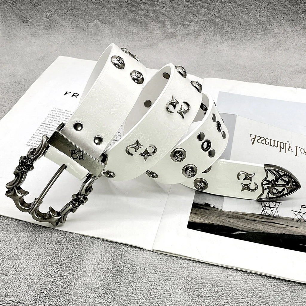 NEW High-end Leather Belt Heavy Metal Rivet Punk Belts For Men Rock Stud Cowboy Belt Gothic Accessories Luxury Brands Waistband - LeeHT