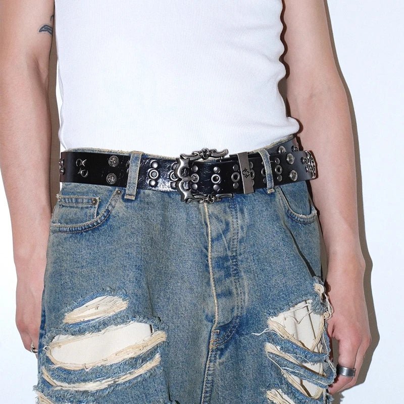 NEW High-end Leather Belt Heavy Metal Rivet Punk Belts For Men Rock Stud Cowboy Belt Gothic Accessories Luxury Brands Waistband - LeeHT