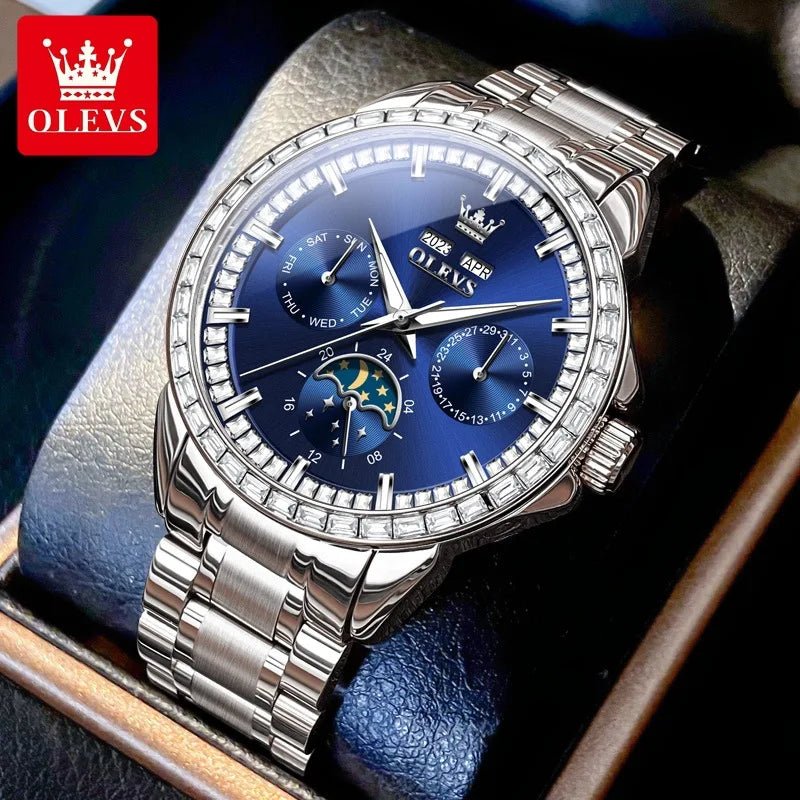 OLEVS 6695 Man Stainless Steel Mechanical Watches Luminous Hollow Out Moon Phase Automatic Movement Men Watch for Male Reloj - LeeHT