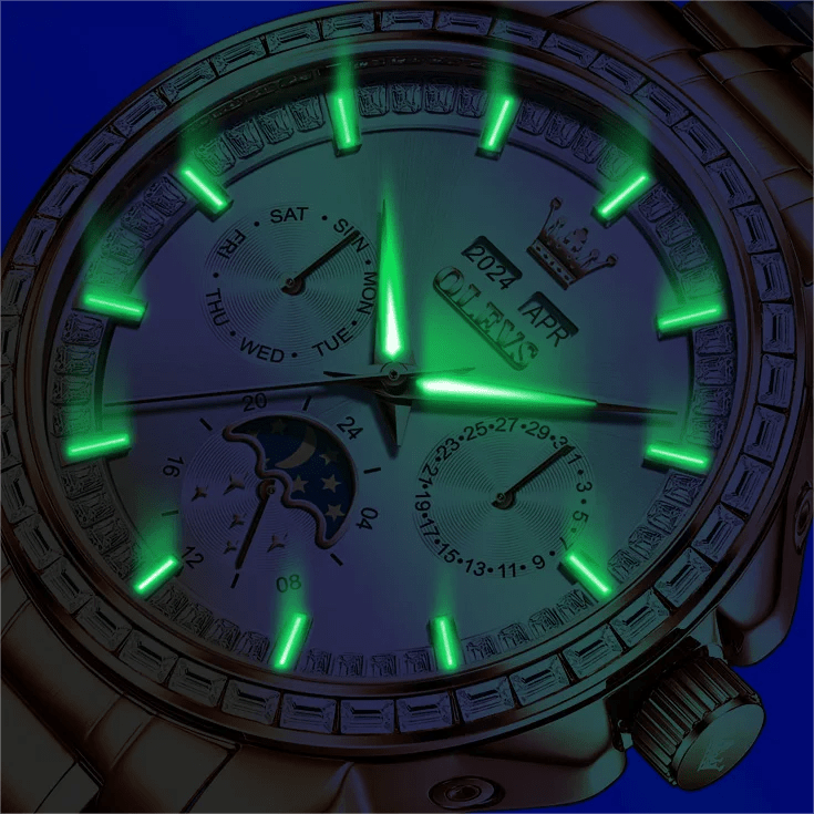 OLEVS 6695 Man Stainless Steel Mechanical Watches Luminous Hollow Out Moon Phase Automatic Movement Men Watch for Male Reloj - LeeHT