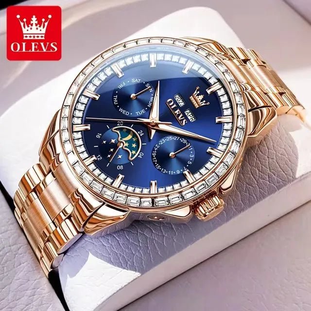 OLEVS 6695 Man Stainless Steel Mechanical Watches Luminous Hollow Out Moon Phase Automatic Movement Men Watch for Male Reloj - LeeHT