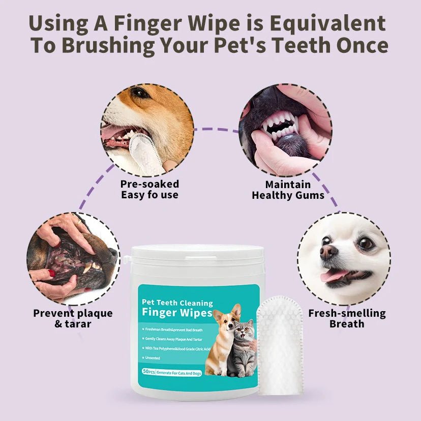 Pet Cleaning Products Disposable Finger Toothbrush Pet Teeth Cleaning Finger Covers Wet Wipes Dog and Cat Oral Cleaning - LeeHT