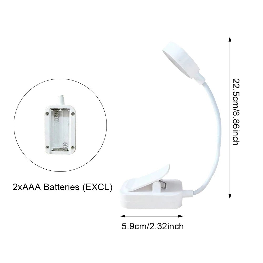 Runtowo LED Clip On Book Light Portable Reading Light Battery Powered 3 Color Eye Protection Stepless Dimmable Mini Desk Lamp - LeeHT