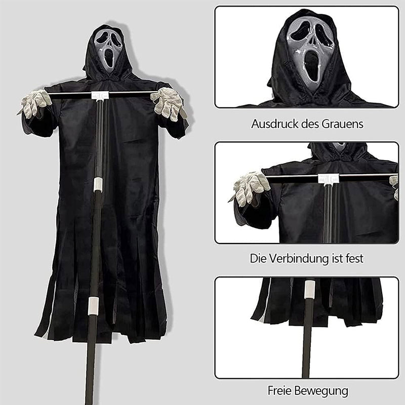 Scary Halloween Ghost Robe Costume with Crow Prop – Horror Phantom Cloak Dress for Men, Women & Cosplay - LeeHT