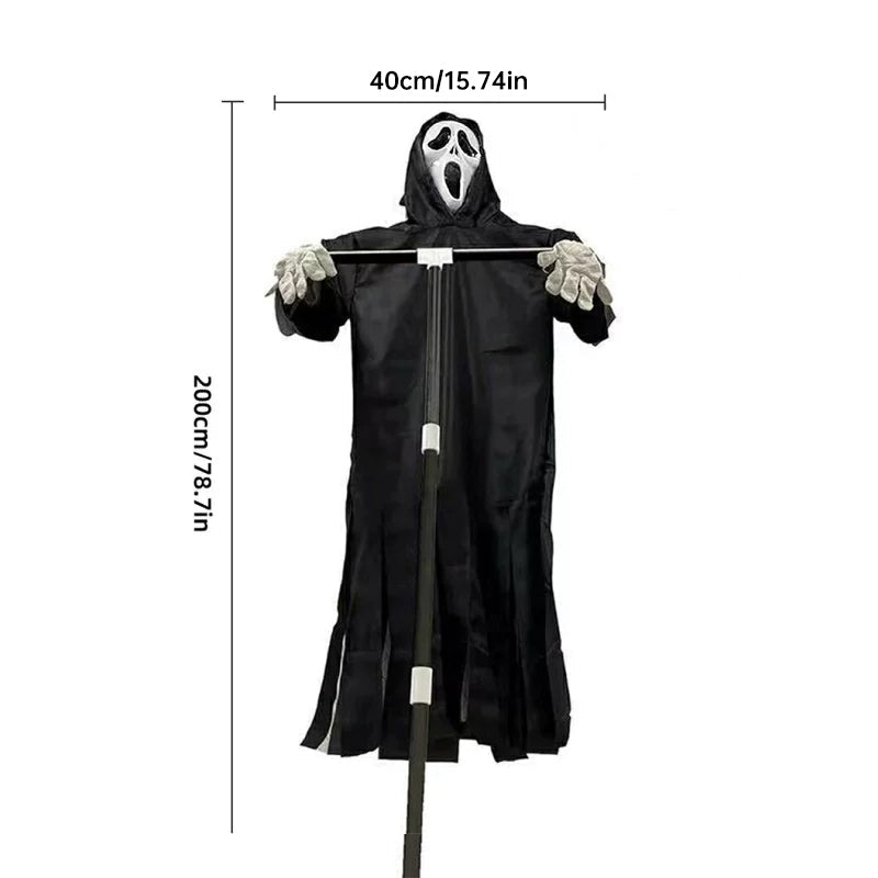 Scary Halloween Ghost Robe Costume with Crow Prop – Horror Phantom Cloak Dress for Men, Women & Cosplay - LeeHT