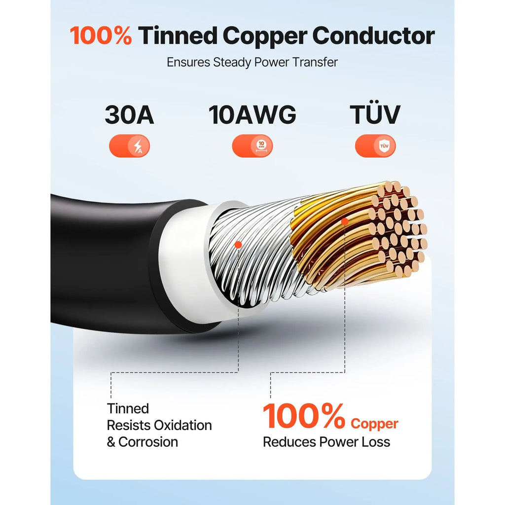 Solar Panel Wire Kit 100 ft Black Red 10 AWG (6 Mm2) Tinned Copper Outdoor Extension Cable for Solar Energy System Solar - LeeHT