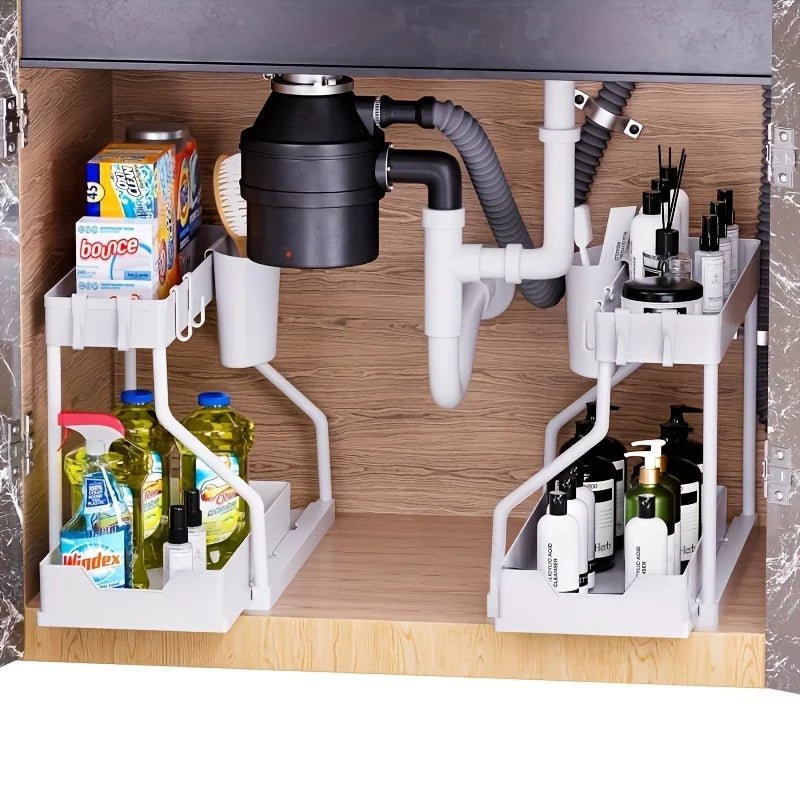 Space Saving 2 Tier Under Sink Organizer,Pull Out Storage Box Durable Large Capacity Kitchen Bathroom Essential Drawer Organizer - LeeHT