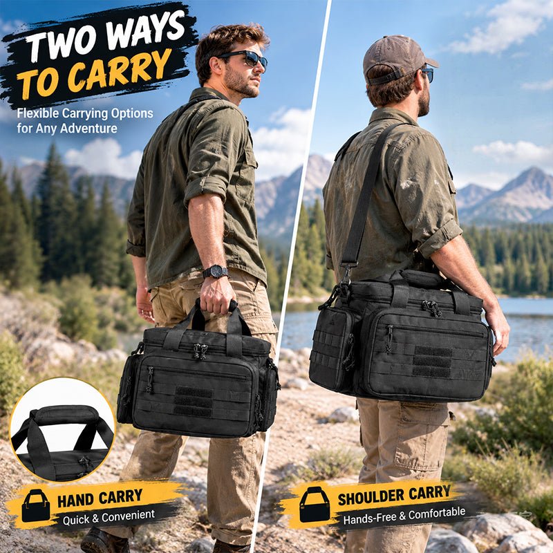 Tactical shoulder shooting bag, padded handgun case for range & hunting, lockable zipper, ammo pockets - LeeHT