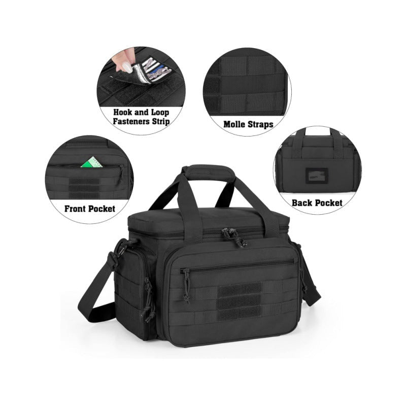 Tactical shoulder shooting bag, padded handgun case for range & hunting, lockable zipper, ammo pockets - LeeHT