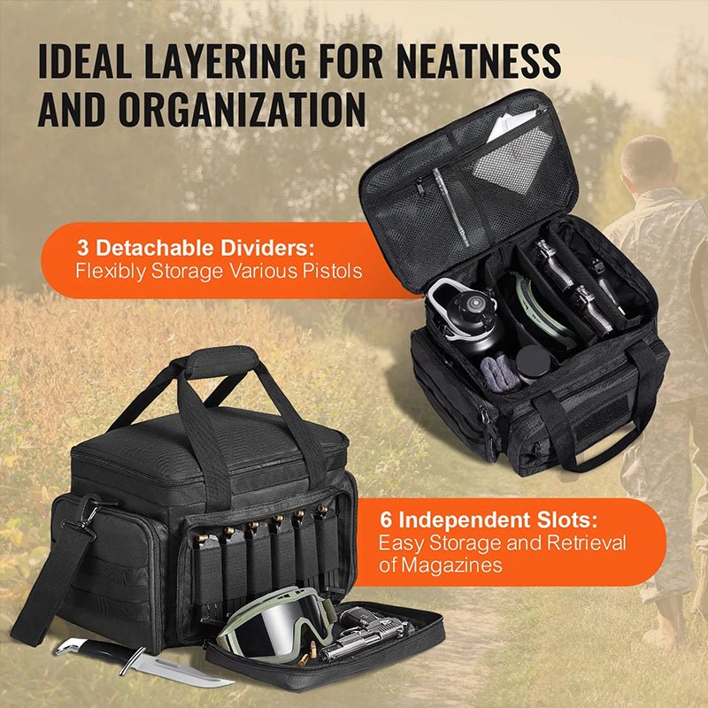 Tactical shoulder shooting bag, padded handgun case for range & hunting, lockable zipper, ammo pockets - LeeHT