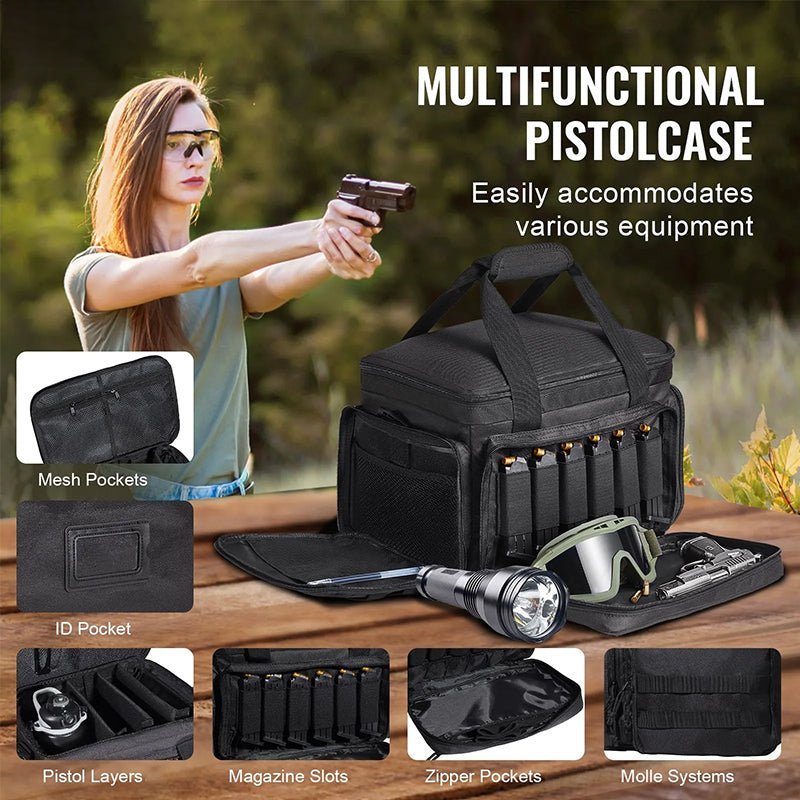 Tactical shoulder shooting bag, padded handgun case for range & hunting, lockable zipper, ammo pockets - LeeHT