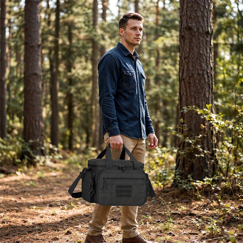 Tactical shoulder shooting bag, padded handgun case for range & hunting, lockable zipper, ammo pockets - LeeHT