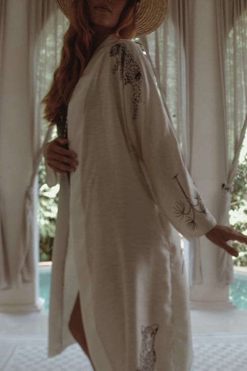 The Rigel Silk Robe in Jaguar - LeeHT