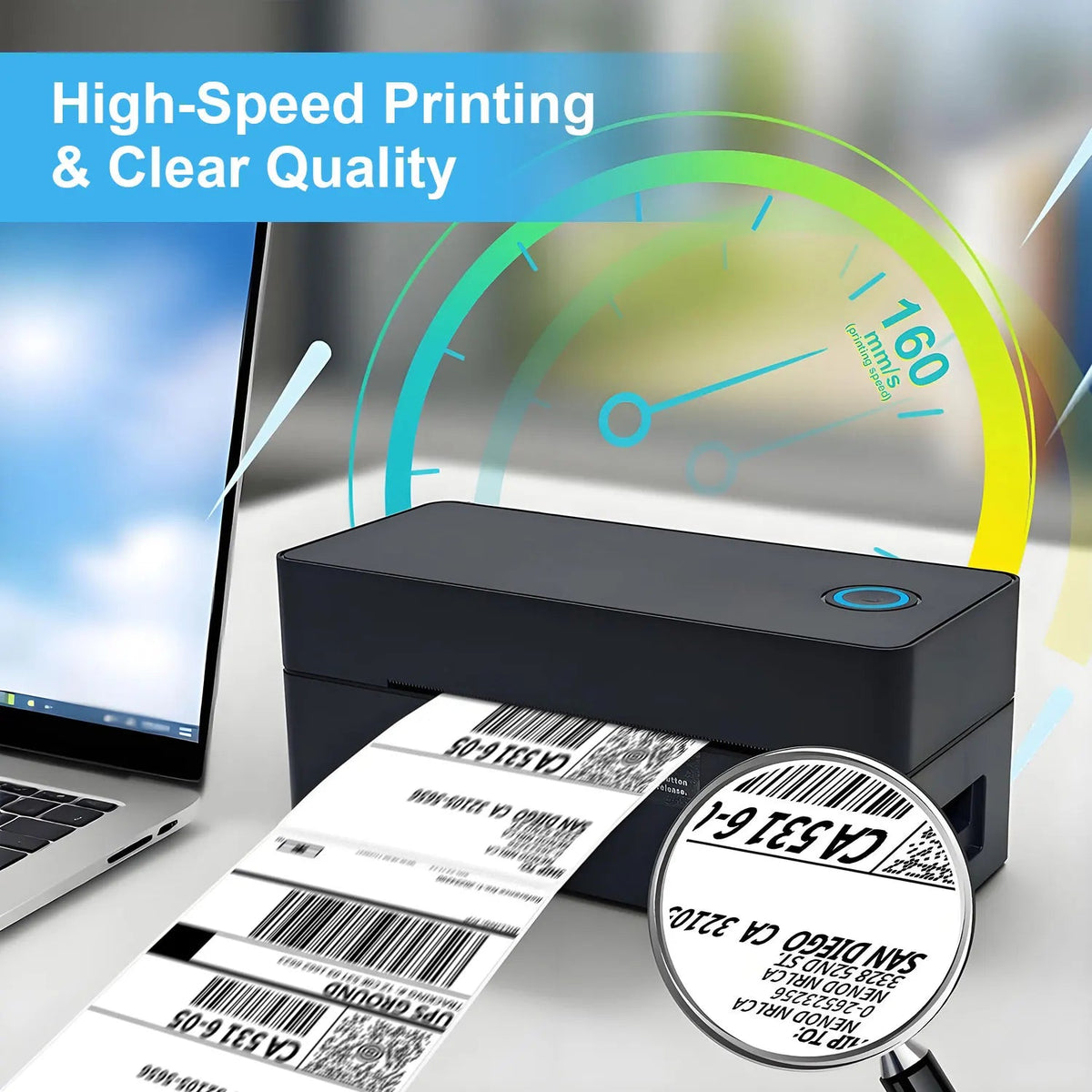 Thermal Label Printer Portable No Ink Required 203DPI 4x6 for Small Business Bluetooth USB High Speed Express Airway Bill - LeeHT