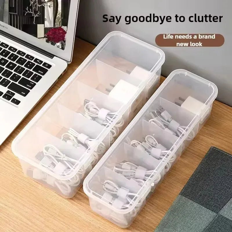 Transparent Cable Storage Box, Compartment Organizer With Lid, Dust-Proof Tidy For Use In Office And Home - LeeHT