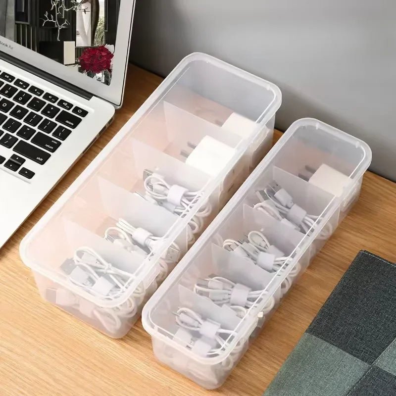 Transparent Cable Storage Box, Compartment Organizer With Lid, Dust-Proof Tidy For Use In Office And Home - LeeHT