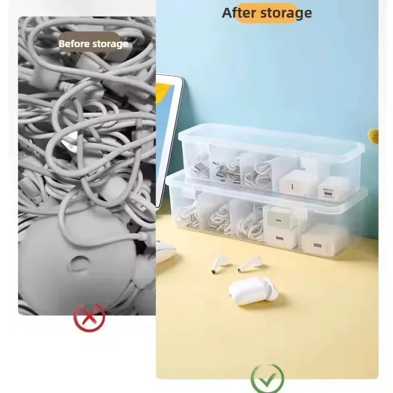 Transparent Cable Storage Box, Compartment Organizer With Lid, Dust-Proof Tidy For Use In Office And Home - LeeHT