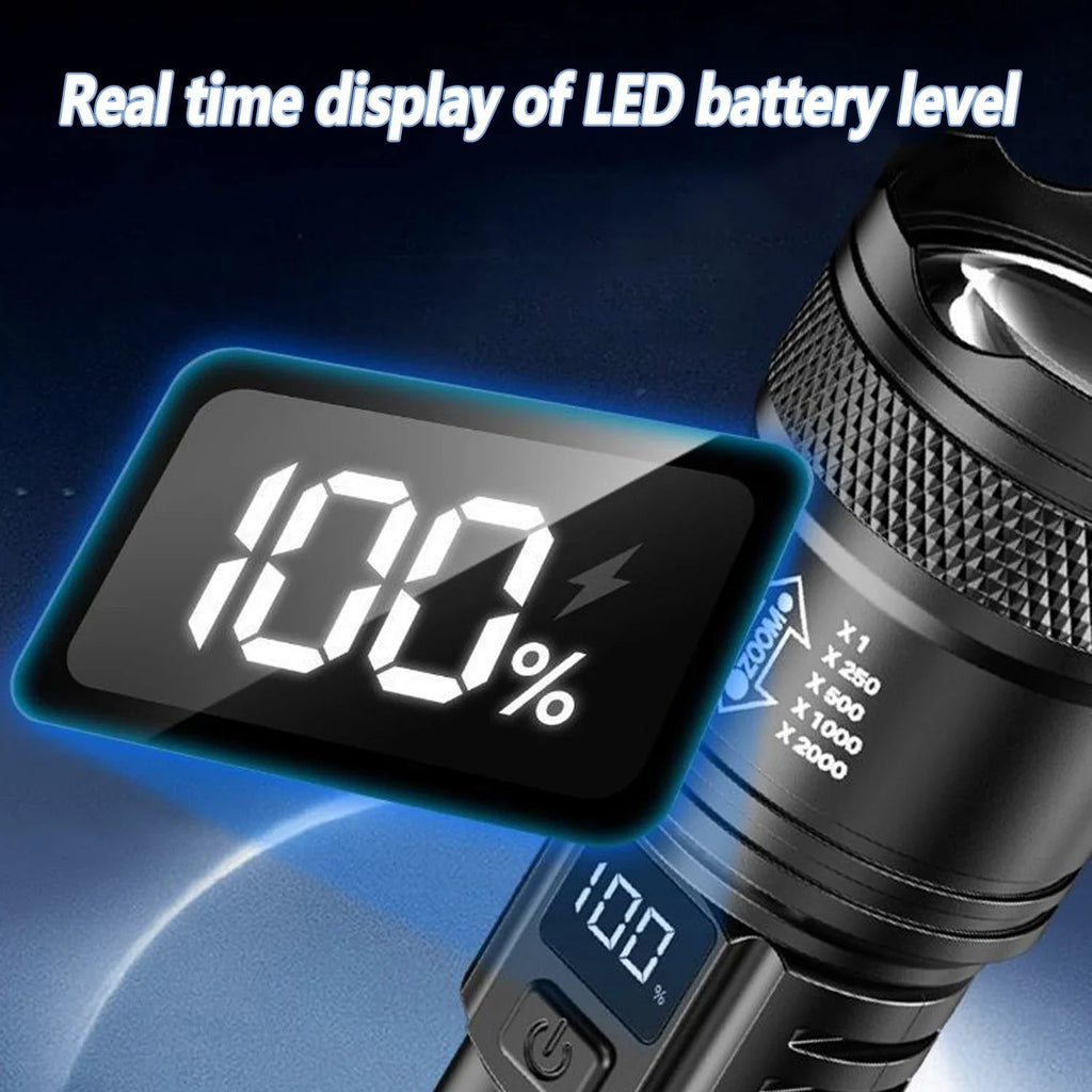 Ultra Bright LED Flashlight 2000LM Type-C Rechargeable Long Range Zoom Tactical Torch Outdoor Emergency Camping Fishing Lantern - LeeHT