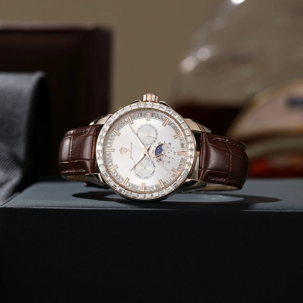 US Local Stock Gohuos 9813 Fashion Elegant Quartz Watches for Men's Leather Belt Reloj Luminous Hands Date Week Display Watches - LeeHT