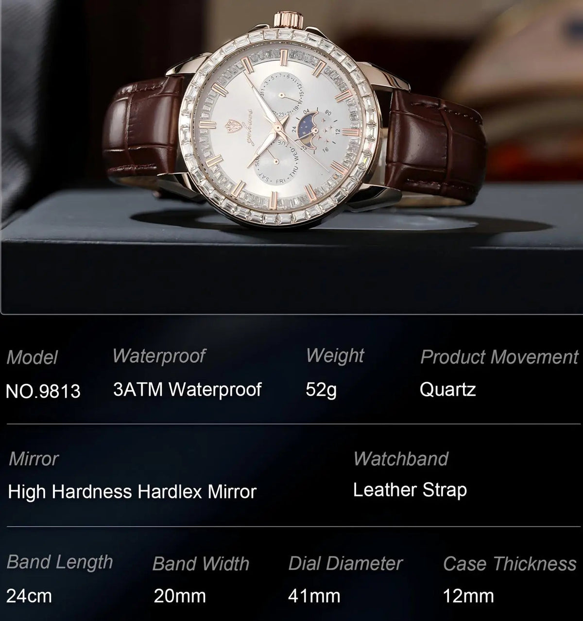 US Local Stock Gohuos 9813 Fashion Elegant Quartz Watches for Men's Leather Belt Reloj Luminous Hands Date Week Display Watches - LeeHT