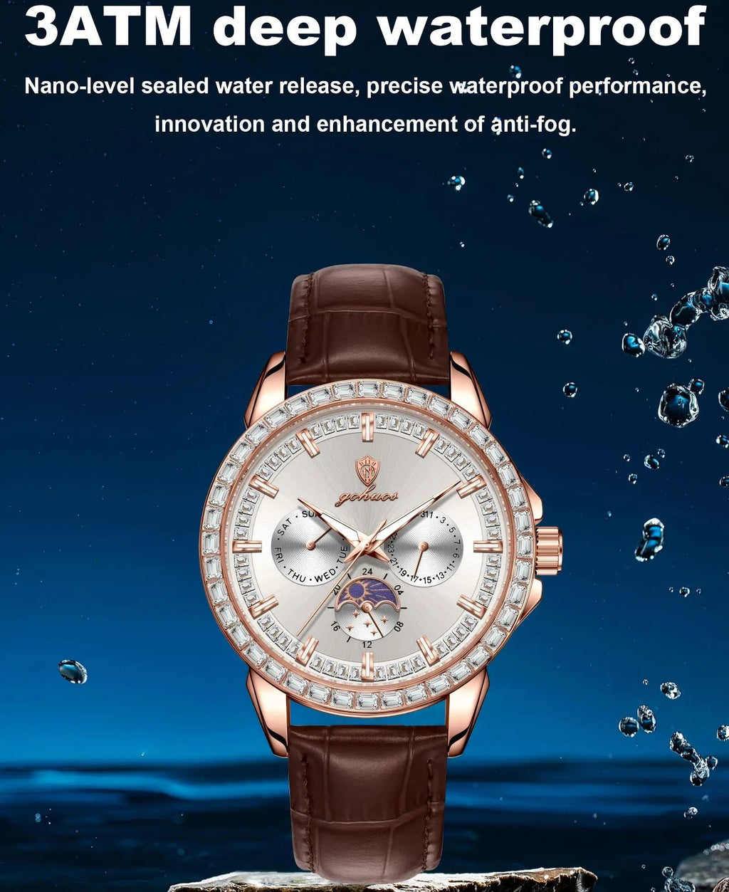 US Local Stock Gohuos 9813 Fashion Elegant Quartz Watches for Men's Leather Belt Reloj Luminous Hands Date Week Display Watches - LeeHT