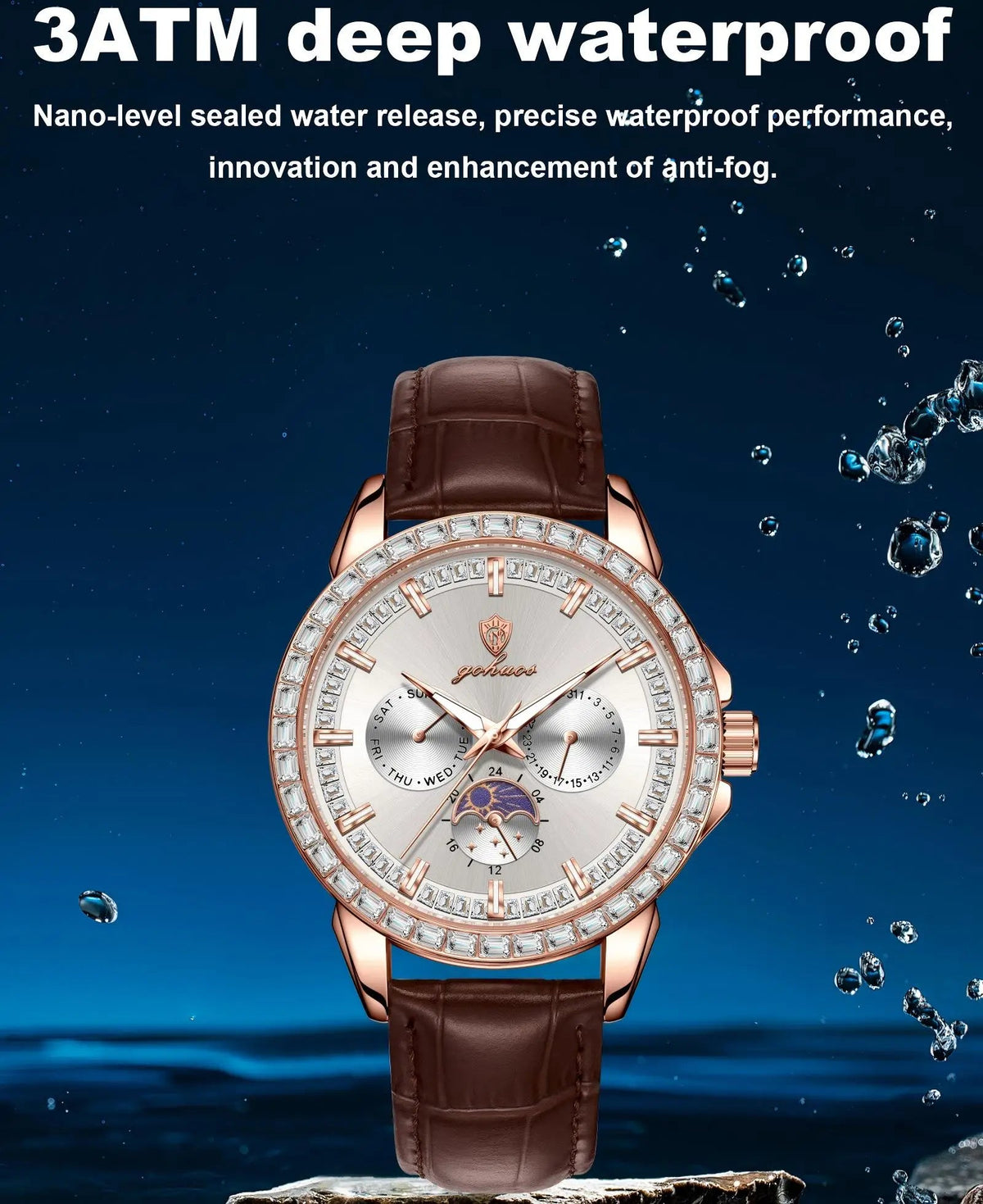 US Local Stock Gohuos 9813 Fashion Elegant Quartz Watches for Men's Leather Belt Reloj Luminous Hands Date Week Display Watches - LeeHT