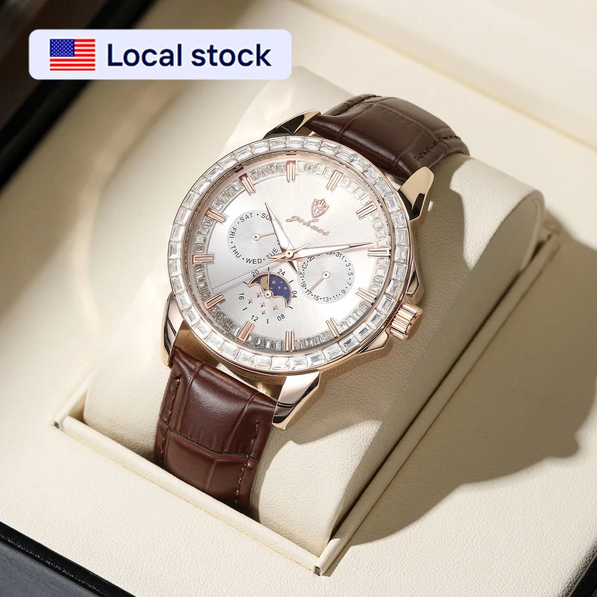 US Local Stock Gohuos 9813 Fashion Elegant Quartz Watches for Men's Leather Belt Reloj Luminous Hands Date Week Display Watches - LeeHT