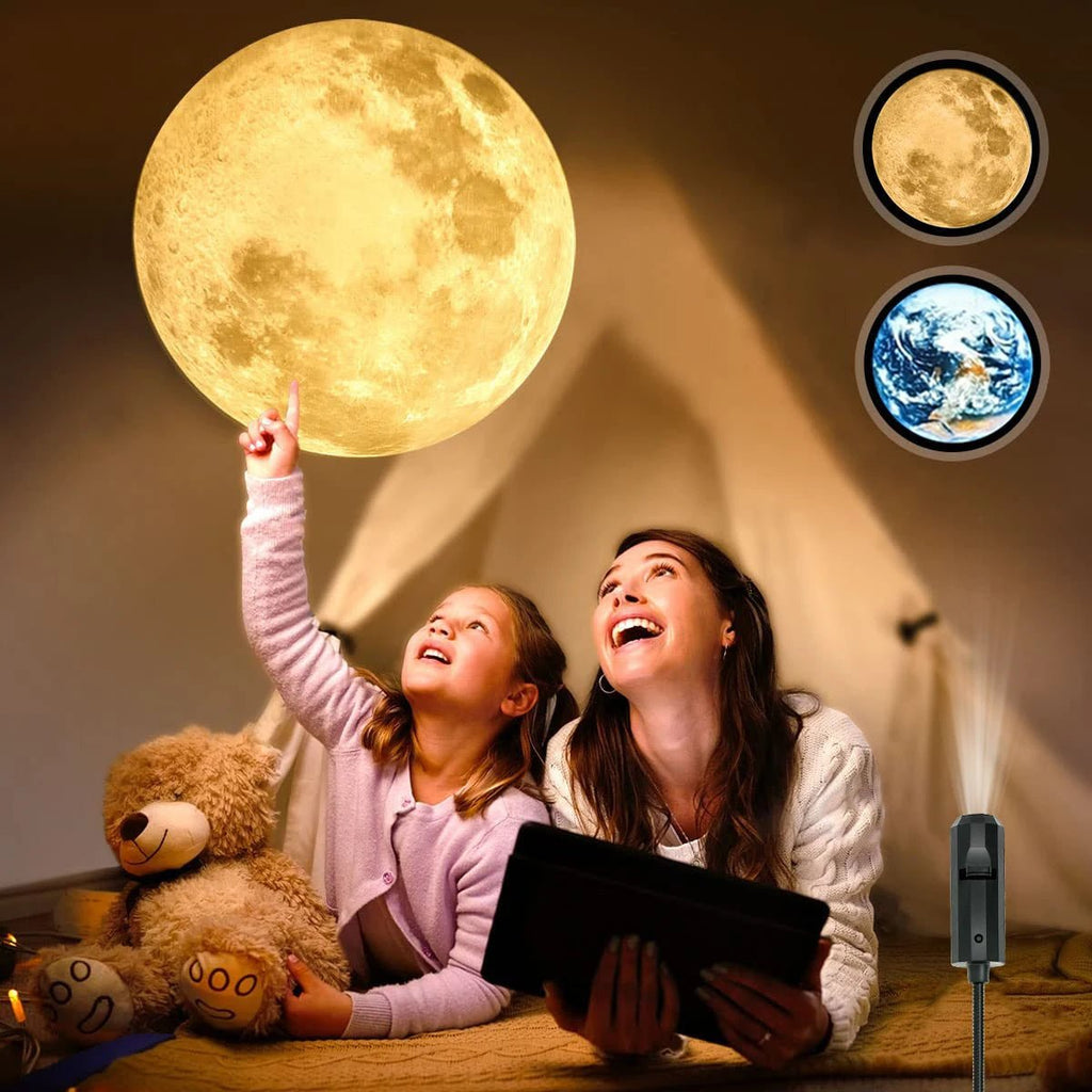 USB Ceiling Moon Earth Projection Atmosphere Light Starry Sky Lamp Night Light Romantic Bedroom Decoration Galaxy Projector - LeeHT