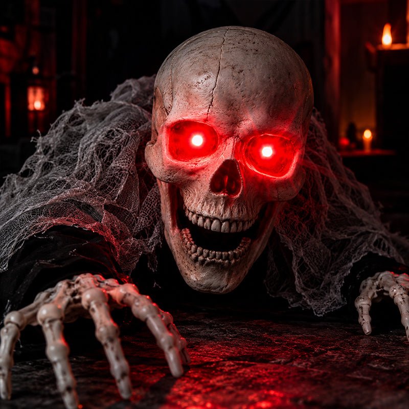 Voice Control Halloween Ghost – Glowing Red Eyes, Auto-Moving Hands, Foldable Bloody Zombie Screamer, Animatronic Decor - LeeHT