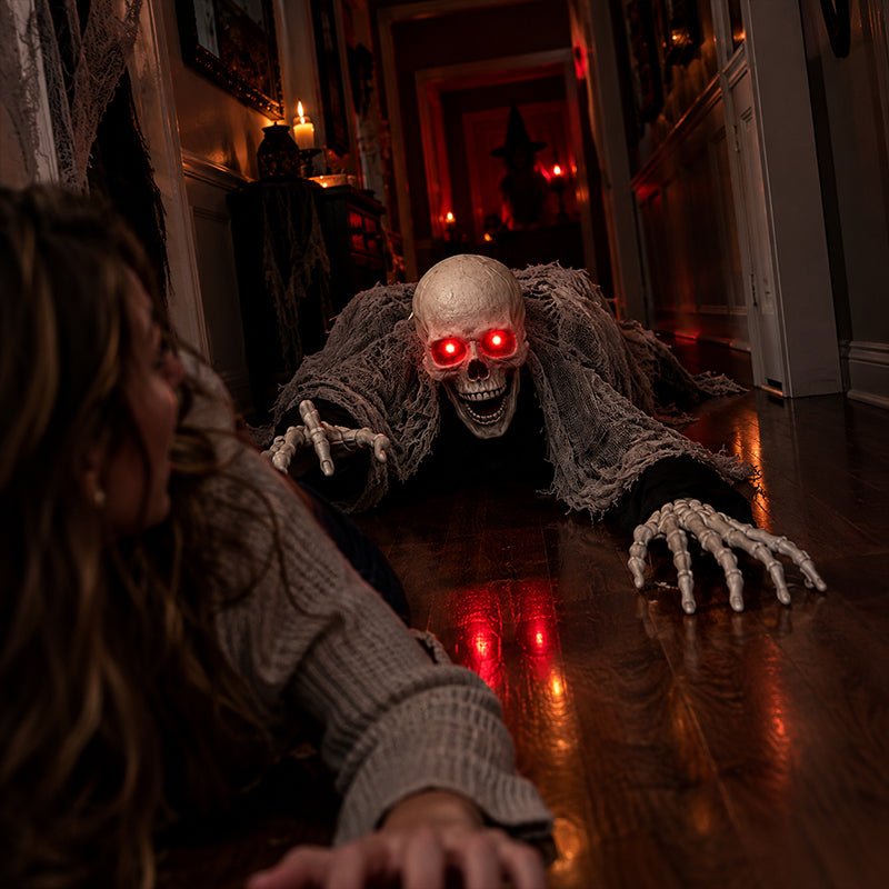 Voice Control Halloween Ghost – Glowing Red Eyes, Auto-Moving Hands, Foldable Bloody Zombie Screamer, Animatronic Decor - LeeHT