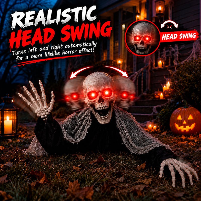 Voice Control Halloween Ghost – Glowing Red Eyes, Auto-Moving Hands, Foldable Bloody Zombie Screamer, Animatronic Decor - LeeHT