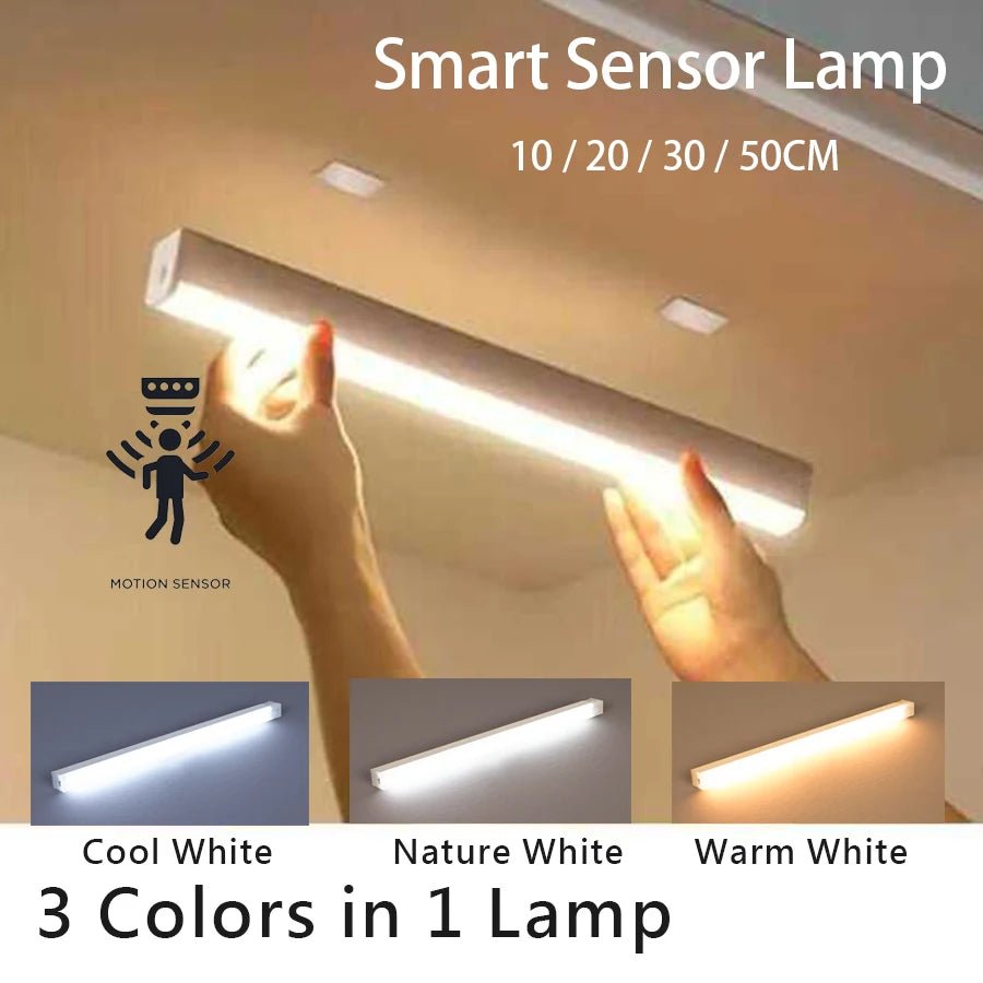 Wireless USB Rechargeable Motion Sensor LED Bar Light Induction Night Light Portable Cordless Magnetic Cabinet Lamp for Kitchen - LeeHT
