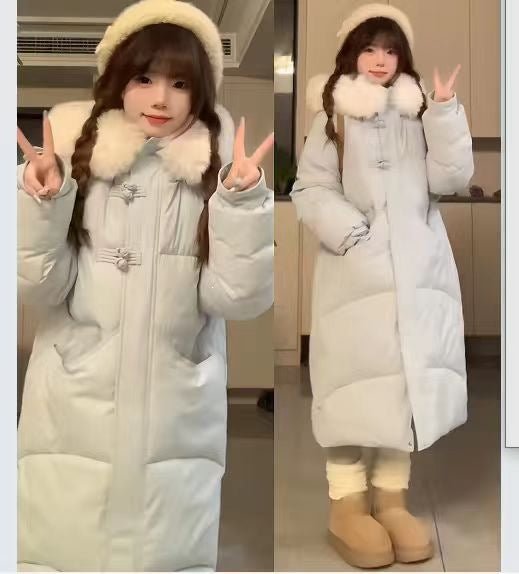Women's Long Puffer Coat with Large Fur Collar - Winter Fashion Quilted Jacket - LeeHT
