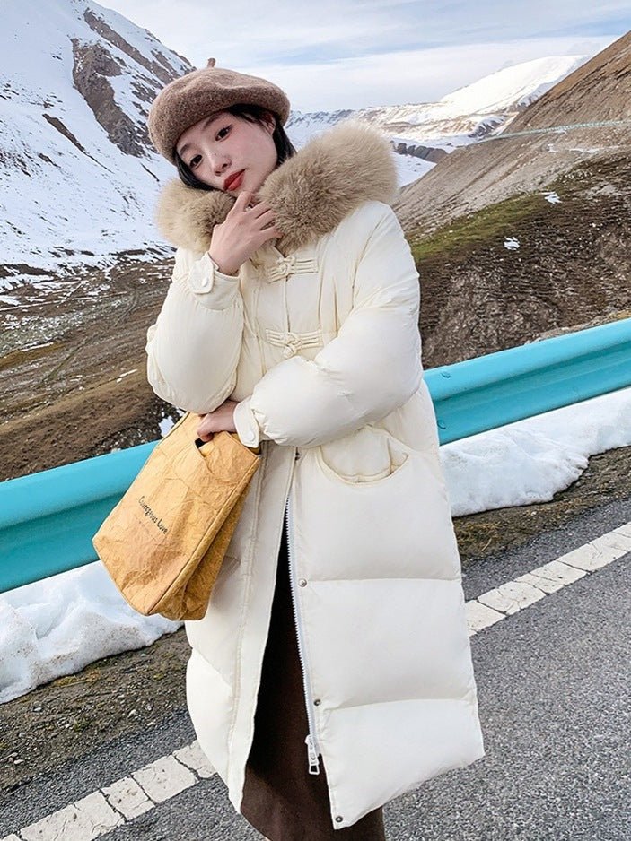 Women's Long Puffer Coat with Large Fur Collar - Winter Fashion Quilted Jacket - LeeHT