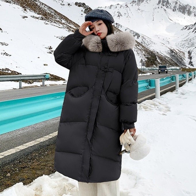 Women's Long Puffer Coat with Large Fur Collar - Winter Fashion Quilted Jacket - LeeHT