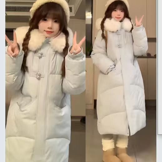 Women's Long Puffer Coat with Large Fur Collar - Winter Fashion Quilted Jacket - LeeHT