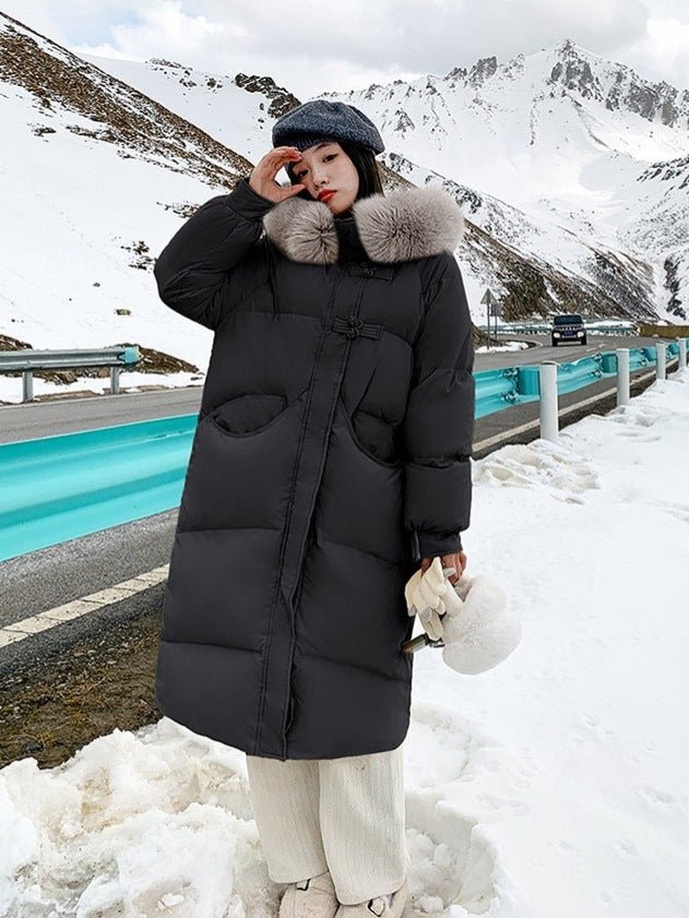 Women's Long Puffer Coat with Large Fur Collar - Winter Fashion Quilted Jacket - LeeHT