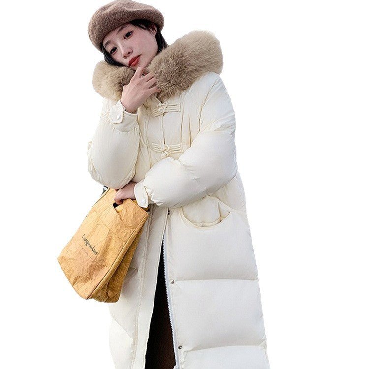 Women's Long Puffer Coat with Large Fur Collar - Winter Fashion Quilted Jacket - LeeHT
