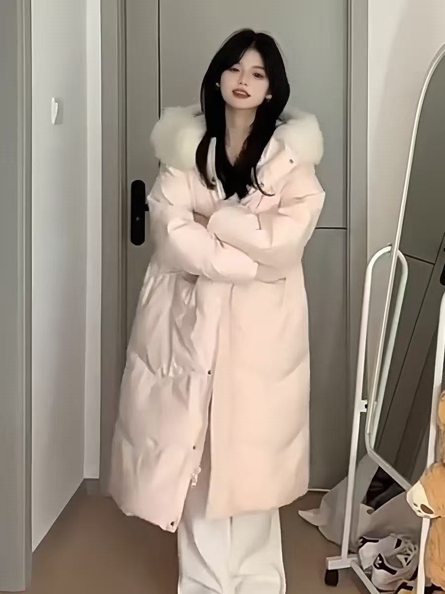 Women's Long Puffer Coat with Large Fur Collar - Winter Fashion Quilted Jacket - LeeHT
