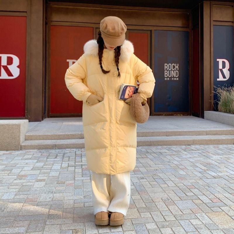 Women's Long Puffer Coat with Large Fur Collar - Winter Fashion Quilted Jacket - LeeHT