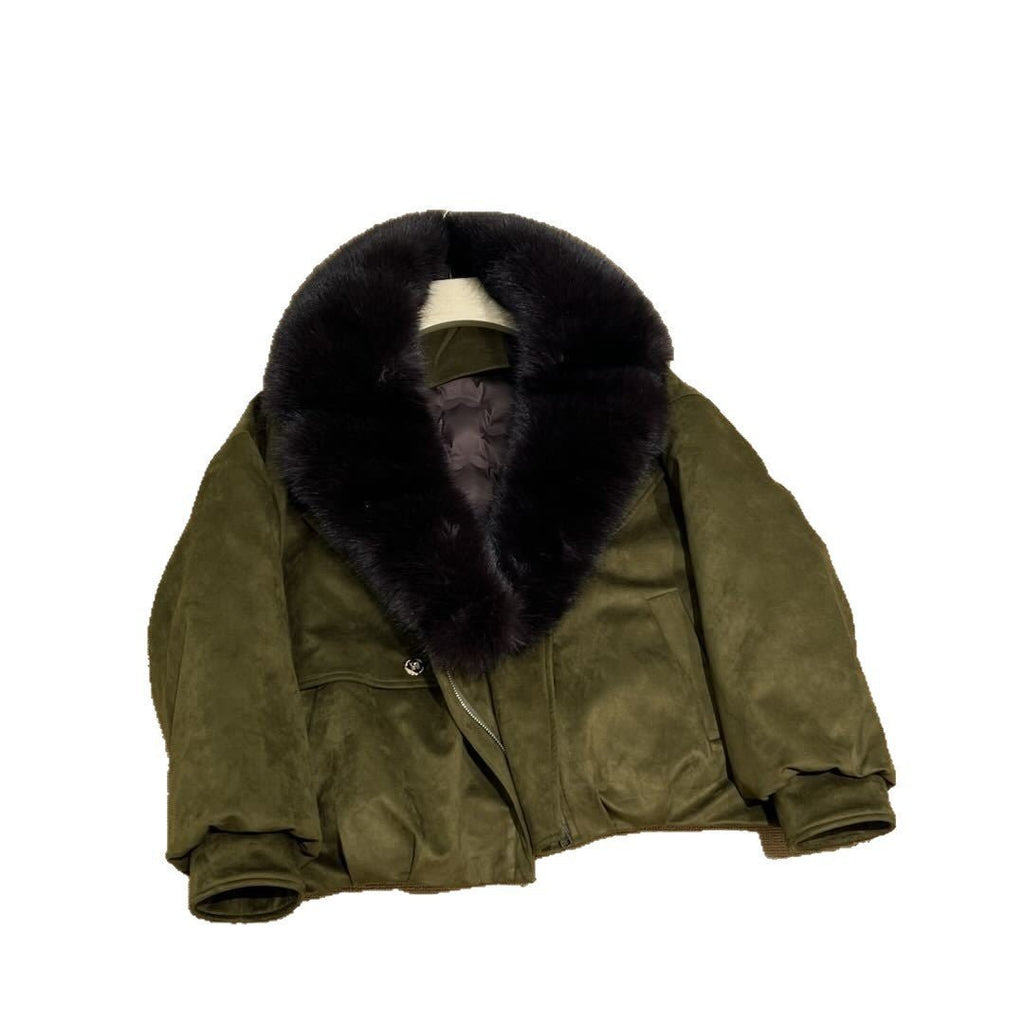 Women's Short Faux Fox Fur Collar Parka Coat - LeeHT