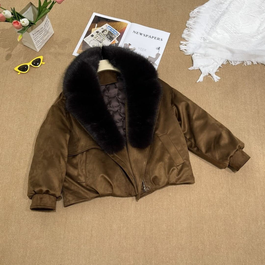 Women's Short Faux Fox Fur Collar Parka Coat - LeeHT