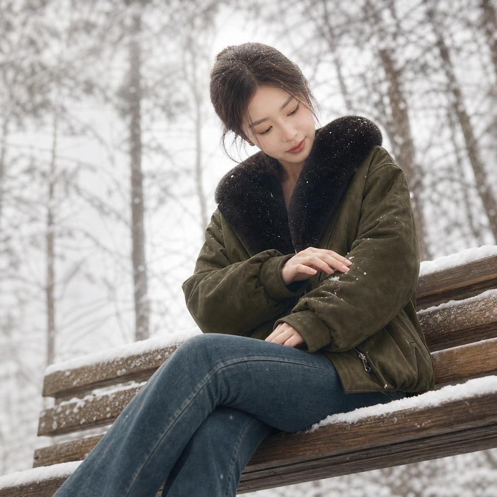 Women's Short Faux Fox Fur Collar Parka Coat - LeeHT