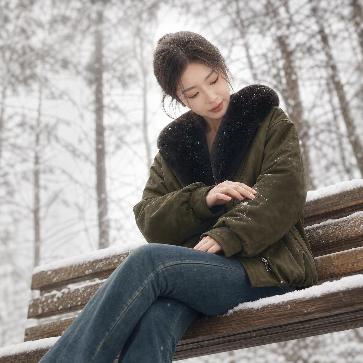 Women's Short Faux Fox Fur Collar Parka Coat - LeeHT
