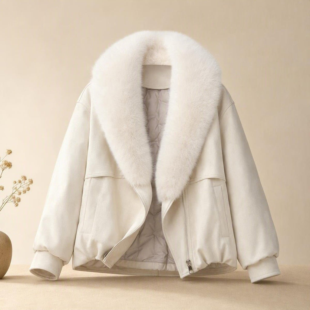 Women's Short Faux Fox Fur Collar Parka Coat - LeeHT